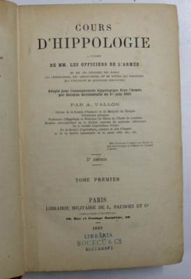 COURS D &amp;#039;HIPPOLOGIE A L &amp;#039;USAGE DE MM. LES OFFICIERS DE L &amp;#039;ARMEE par A. VALLON , 1889 foto