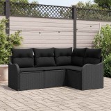 Set 4 piese canapea grădină cu perne rattan poli negru
