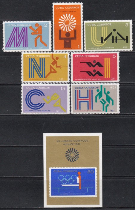 Cuba 1972 - Jocurile Olimpice - Munchen, Serie + Colita, MNH