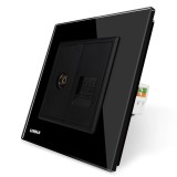 Priza dubla TV + internet Livolo VL-C791VC-12, rama din sticla, negru