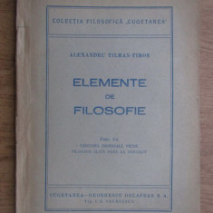 Alexandru Tilman Timon - Elemente de filosofie 1947 dedicatie