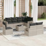 VidaXL Set canapele de grădină cu perne, 9 piese gri deschis poliratan
