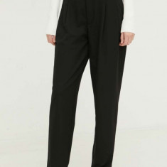 Desigual pantaloni femei, culoarea negru, drept, high waist