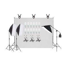 Kit studio foto-video special pentru fotografii de inalta calitate, 3 lumini softox, 12 becuri foto 150W, suport fundal reglabil 2x3m, macara si panza