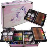 Set de pictura si desen 144 piese &icirc;n valiza roz Maaleo
