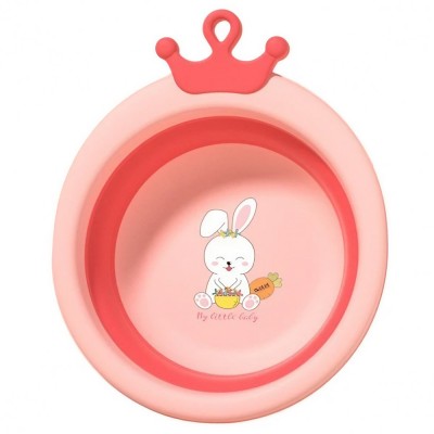Cada pliabila pentru baie pentru copii, flippy, cadita pentru bebelusi, model rotund cu iepuras, roz, 30x31x3.5 cm, 3.3 l foto