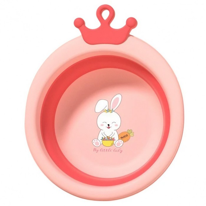 Cada pliabila pentru baie pentru copii, flippy, cadita pentru bebelusi, model rotund cu iepuras, roz, 30x31x3.5 cm, 3.3 l