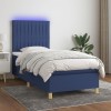 VidaXL Pat cu arcuri, saltea și LED, albastru, 90x190 cm, textil 3135563