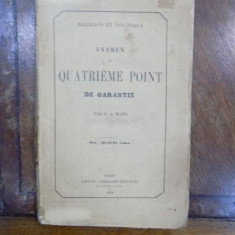 Religion el Politic de quatrieme point de garantie, General Gheorghe Manu, Paris 1856 cu dedicatia autorului