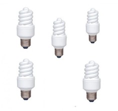 SET 5 becuri fluorescent Panasonic, soclu E27, putere 13W, forma spirala, lumina alb calda, alimentare 220 - 240 V, &quot;EFD13E282V-5&quot; (timbru verde 2.25
