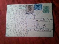 Carte Postala circulata 1937 la Ploiesti cu Timbru fix 3 lei Carol II , 50 bani Carol II. si Fondul Aviatiei