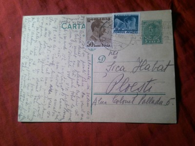 Carte Postala circulata 1937 la Ploiesti cu Timbru fix 3 lei Carol II , 50 bani Carol II. si Fondul Aviatiei foto