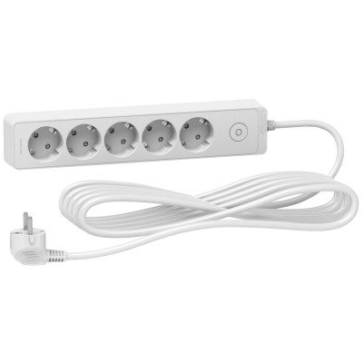 Prelungitor 5x2P+E +intrerupator cablu 5m alb Schneider ST9455W foto