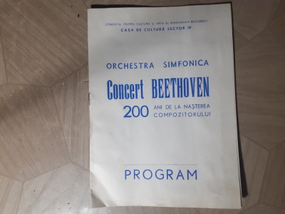 PROGRAM CONCERT SIMFONIC ,,BEETHOVEN&amp;quot;DIRIJOR RADU COZARESCU CU DEDIC.SI SEMNAT. foto