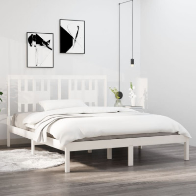 vidaXL Cadru pat, alb, 140x200 cm, lemn masiv de pin foto