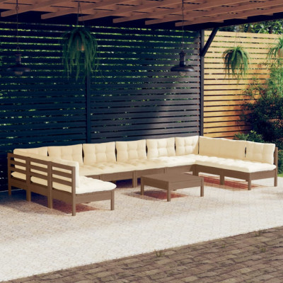vidaXL Set mobilier relaxare grădină perne 11piese lemn pin maro miere foto
