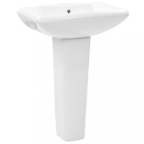 Cumpara ieftin Lavoar ceramică cu piedestal, alb, 58x47x20cm, orificiu robinet 35mm, montaj independent