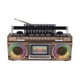 Radio retro, cu incarcare solara, conexiune bluetooth, putere 10W, AUX, FM, AM, SW, TF, lumini led RGB, portabil, maro/negru