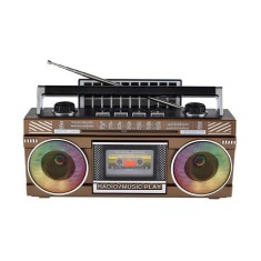 Radio retro, cu incarcare solara, conexiune bluetooth, putere 10W, AUX, FM, AM, SW, TF, lumini led RGB, portabil, maro/negru