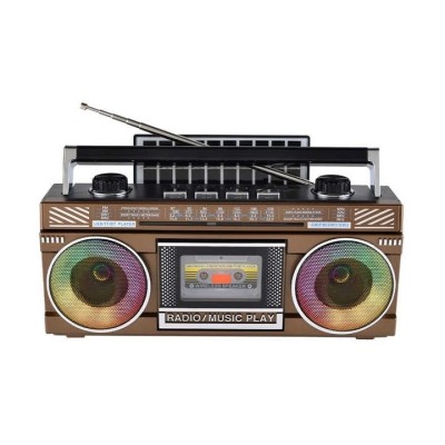 Radio retro, cu incarcare solara, conexiune bluetooth, putere 10W, AUX, FM, AM, SW, TF, lumini led RGB, portabil, maro/negru foto