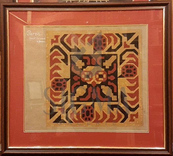 LUCIA BELLER ( 1889-1961 ) PROIECT PENTRU PERNA - TESUT DE COVOR, grafica color