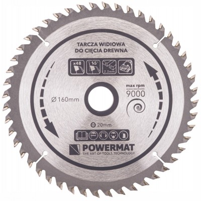 Disc Widia pentru lemn 160x20mm cu 48 dinti TDD, Powermat foto