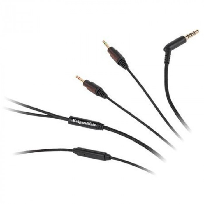 Cablu pentru casti cu microfon Kruger&amp;amp;Matz, jack stereo 3.5 - 2 x 2.5 mm, 1 m