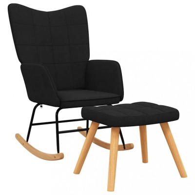 vidaXL Scaun balansoar cu taburet, negru, textil foto