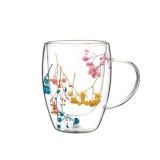 Cana, Floral Fantasy, 300 ml, transparenta, cu pereti dubli, 2 x 5.5 x 8 cm - ergonomica si usor de manevrat, Oem