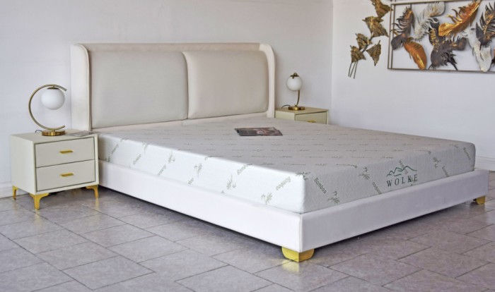 Pat Marvis 160x200 cm Tapitat Catifea Nuanta Crem Somiera Inclusa (cod 8211)