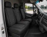 Cumpara ieftin Set Huse din Piele Ecologica pentru Mercedes Sprinter W906 2006-2018 , Negru cu Cusatura Alba