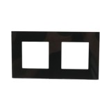 Rama dubla din sticla neagra pentru priza si intrerupator 86x157mm