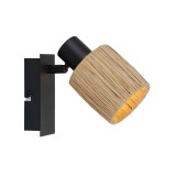 Aplică Klausen Raffy AP1 Modernă 14.7x17.2x8 cm, Abajur H&acirc;rtie Natur și Metal Negru, Iluminat Interior Relaxant, Soclu E14, Design Elegant Hol