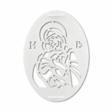 Cumpara ieftin Sablon oval decor coliva cu icoana Maica Domnului cu Pruncul, forma decorare coliva, plastic alimentar, reutilizabil