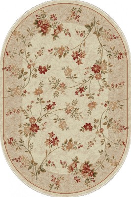 Covor Oval Model Lotos 551-100, Marime 60 x 110 cm, Bej, Crem, Inaltime Fir 8 mm, Antialergic, Polipropilena, Living, Dormitor, Sufragerie, Birou foto