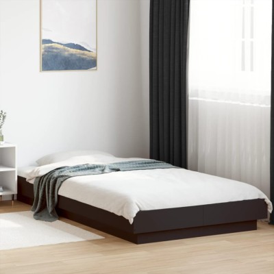 Cadru de pat cu lumini LED, negru, 90x200 cm, lemn prelucrat foto