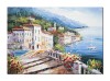 Tablou living lacul Como pictat manual, Colt de rai, 70x50cm ulei pe panza in cutit efect 3D, Magistral