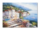 Cumpara ieftin Tablou living lacul Como pictat manual, Colt de rai, 70x50cm ulei pe panza in cutit efect 3D, Magistral