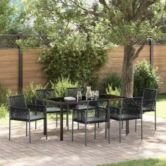 vidaXL Set de masă pentru grădină 7 pcs Negru Rattan poli 3379111
