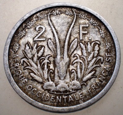7.489 FRENCH WEST AFRICA DE VEST COLONIE FRANCEZA 2 FRANCS FRANCI 1948 foto