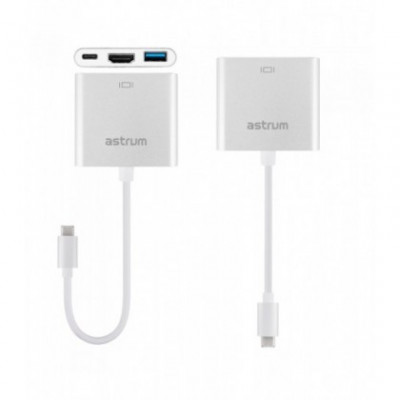 Adaptor USB 3 in 1 Type-C la HDMI+USB Type-C+USB, Astrum DA620 foto