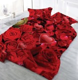 Cumpara ieftin Lenjerie De Pat 3D - Lucy Xu030, Bumbac, 4 Piese, Fara Elastic, Imprimeu, Rosu