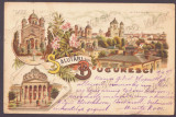 358 - BUCURESTI, Church D. Balasa, Mitropolia, Atheneum, Litho old pc. used 1897, Circulata, Printata