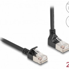 Cablu de retea RJ45 Cat.6A S/FTP Slim unghi 90 grade sus/drept 2m Negru, Delock 80288