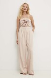 Answear Lab pantaloni femei, culoarea bej, lat, high waist