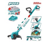 Trimmer gazon/iarba pe acumulator Total TGTLI203285, 20V, 2Ah, latime taiere 30cm, maner extensibil, cap rotativ. Include incarcator