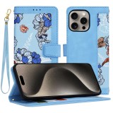 Husa flipcraft pentru iphone 15 pro max - protectie 360, design floral, vibrant&Acirc;&nbsp;blue