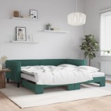 Cumpara ieftin Pat de zi cu extensie și saltele verde &icirc;nchis 100x200cm catifea