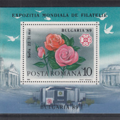 ROMANIA 1989 LP 1220 EXPOZITIA MONDIALA DE FILATELIE BULGARIA 89 COLITA MNH