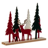 Decor Crăciun, Lemn, Cerbi și Brazi, 30x24cm, Multicolor